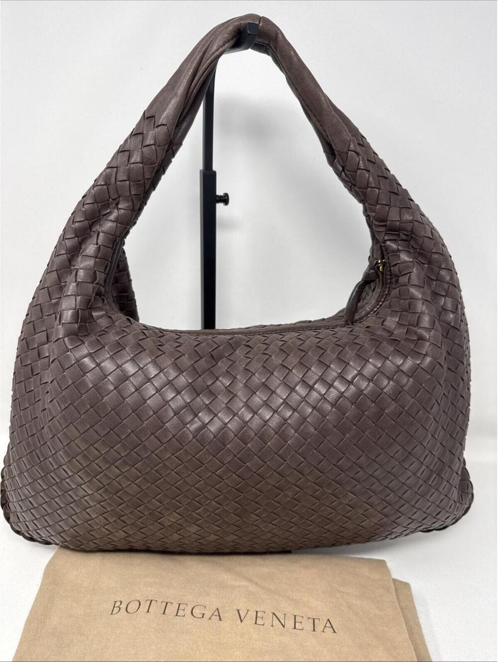 Bottega Veneta Intrecciato Woven Nappa Leather Hobo Bag  Dark Brown large COA